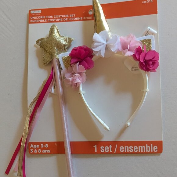 NWT Pink Gold Unicorn Flowers Headband Halloween Costume Star Wand Kids Michaels - Picture 3 of 10